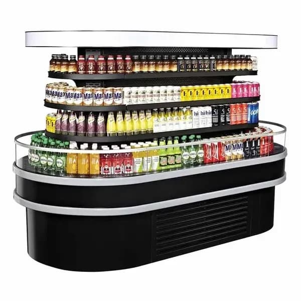 Turbo Air TIOM-48RSRB-N Black Oval Open Island Display Case Merchandiser 48"W x 96"D — main image