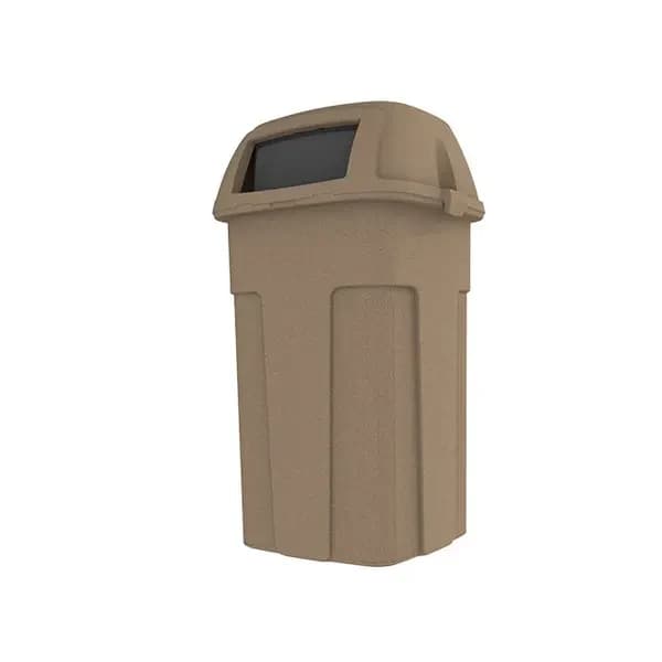 Toter SHL50-90715 50 Gallon Slimline Sandstone Square Trash Container with Hinged Dome Lid — main image