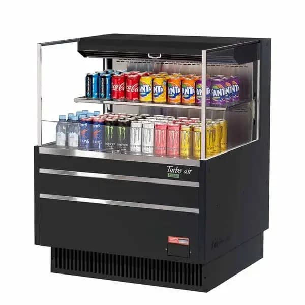 Turbo Air TOM-36L-UF-B-2S-N Black Horizontal Open Display Case Merchandiser 34-3/4"W — main image