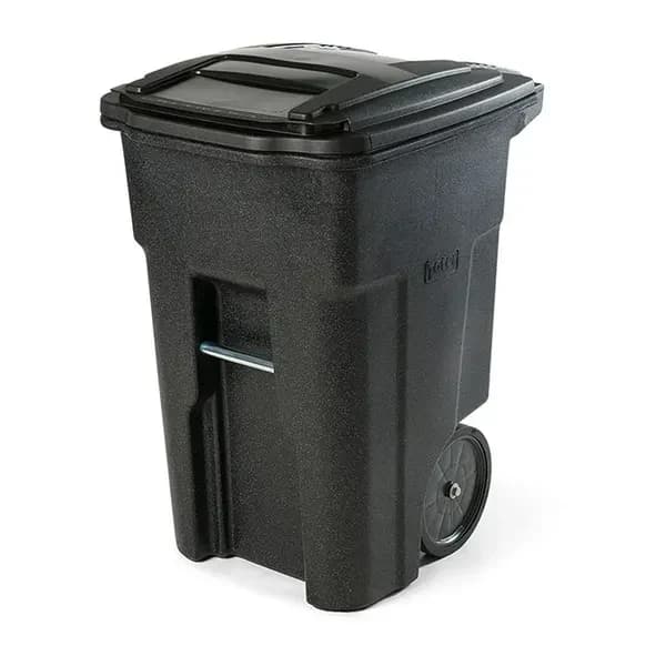 Toter ANA48-56599 48 Gallon Blackstone Body Rollout Trash Container with Black Lid and Two Wheels — view 2