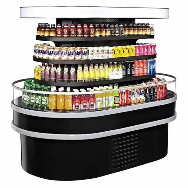 Turbo Air TIOM-20RSRB-N Black Oval Open Island Display Case Merchandiser 48"W x 67-7/8"D — main image